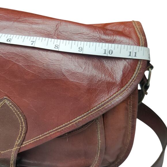 Satchel & Fable 11.5" Crossbody Vintage Brown Leather Handmade Messenger Bag - Picture 9 of 16
